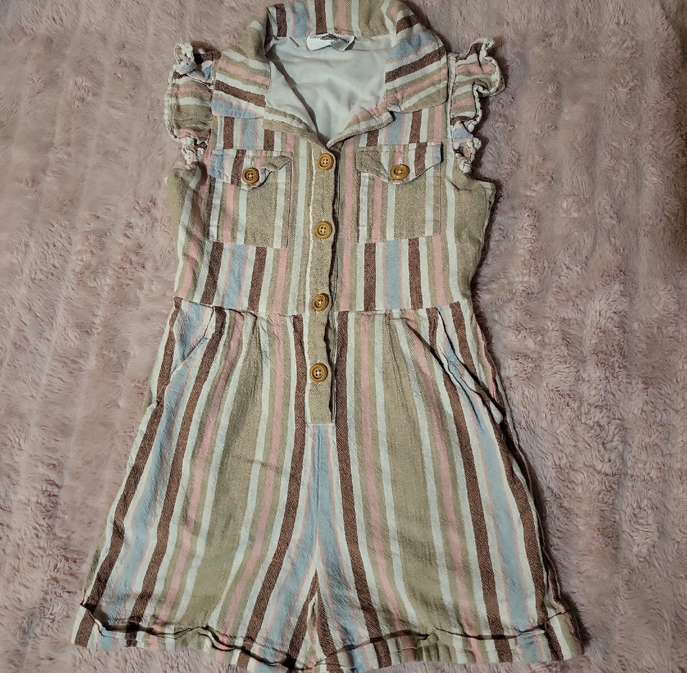 Rare Editions Multicolor Striped Romper with Ruffle Sleeves